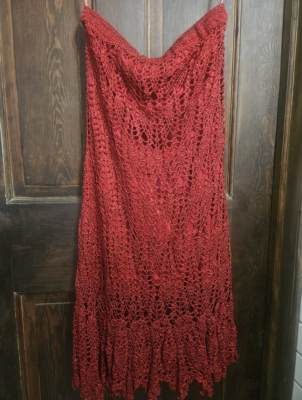 NEWPORT NEWS EXQUISITE CROCHET MAXI SKIRT FRINGE HEM.LINED ELASTIC WAIST.GLOWING